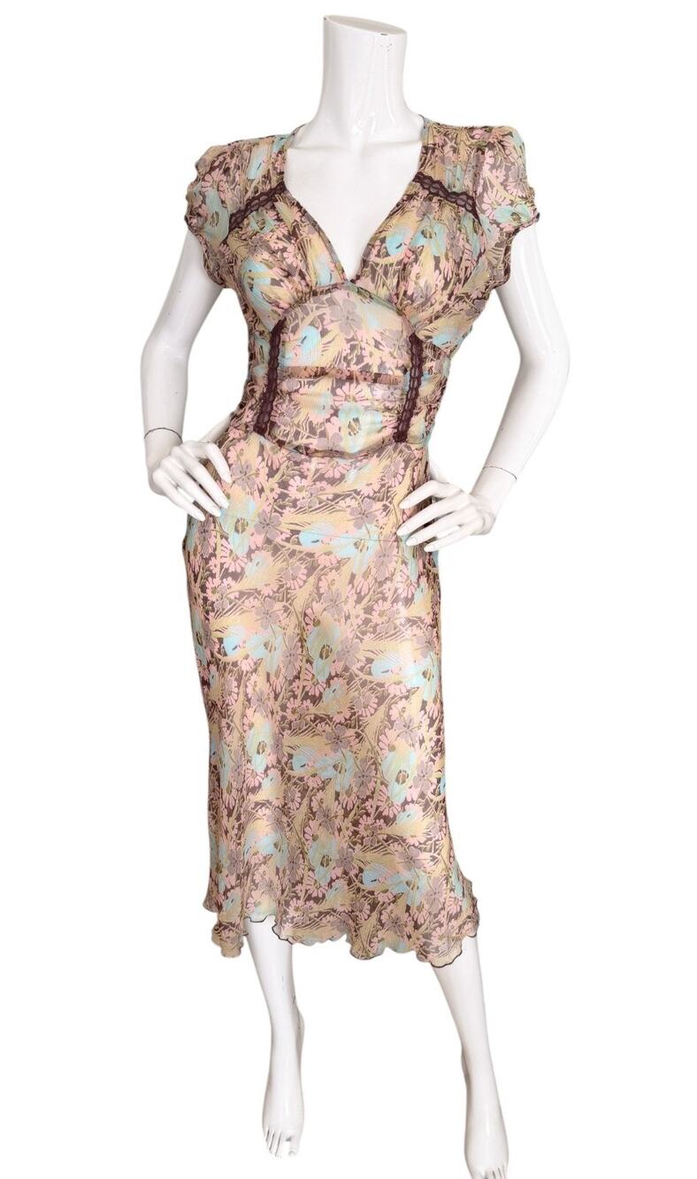 SOLD* Free People Y2K Vintage Sheer Silk Chiffon Bias Slip Midi Dress Retro